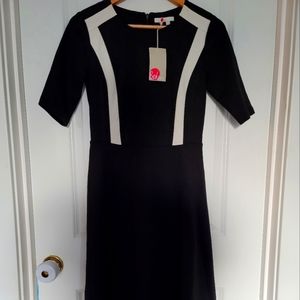 BODEN zipper midi dress short sleeves black & white size 4R fit and flare